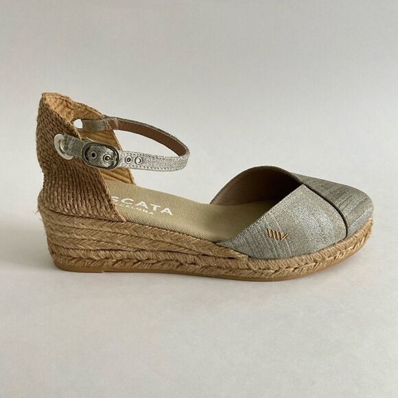 Viscata Barcelona Canvas Wedge Sandals Espadrille Ankle Strap Gray 39 - Picture 2 of 12